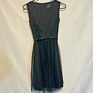 Vintage Y2K Style Black Party Dress Embroidered Mesh Sz 4P Polka Dots Beading